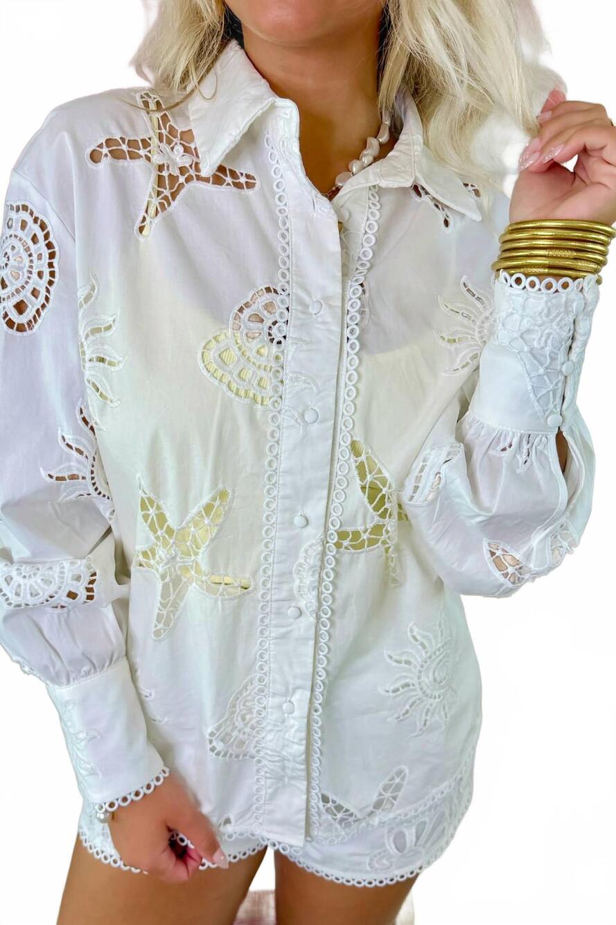 NEW HEYSON seashell society blouse in white